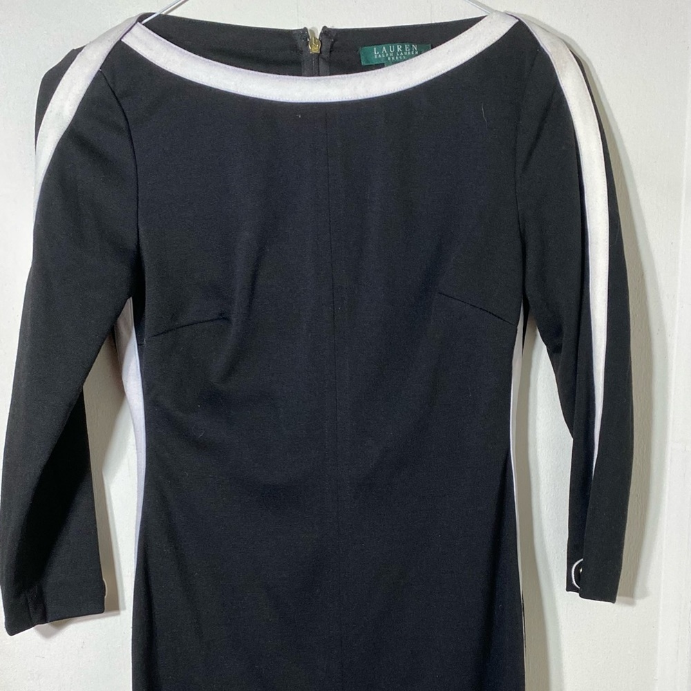Lauren Ralph Lauren Dress Black and White 3/4 Sleeve Midi Dress Size 2